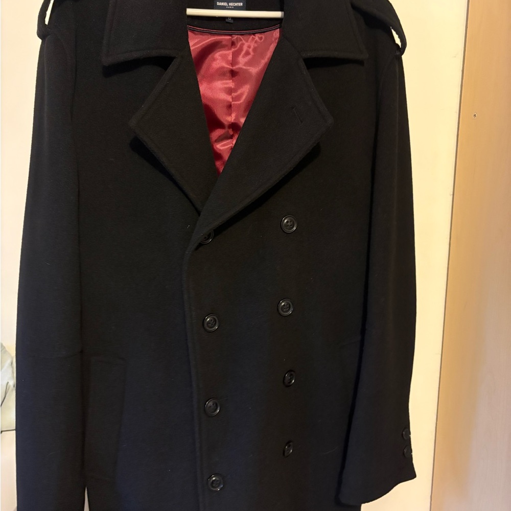 Daniel Hechter Black Pea Coat with Red Lining